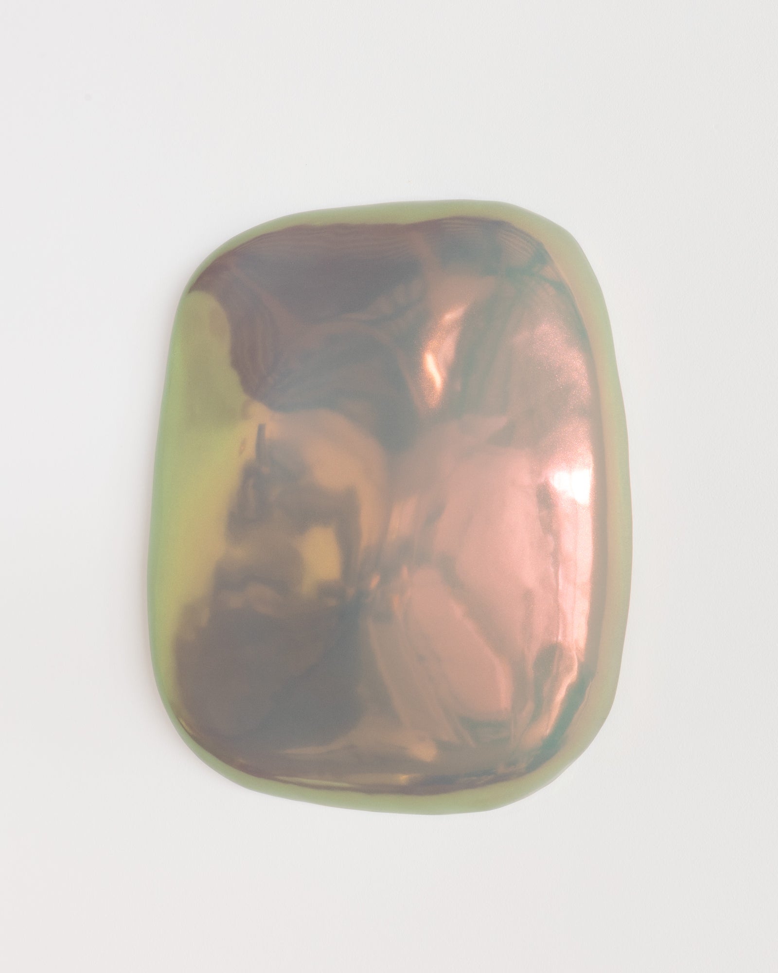 Side detail of Fragments 14 showing the framed ceramic fragment and taupe iridescent glaze