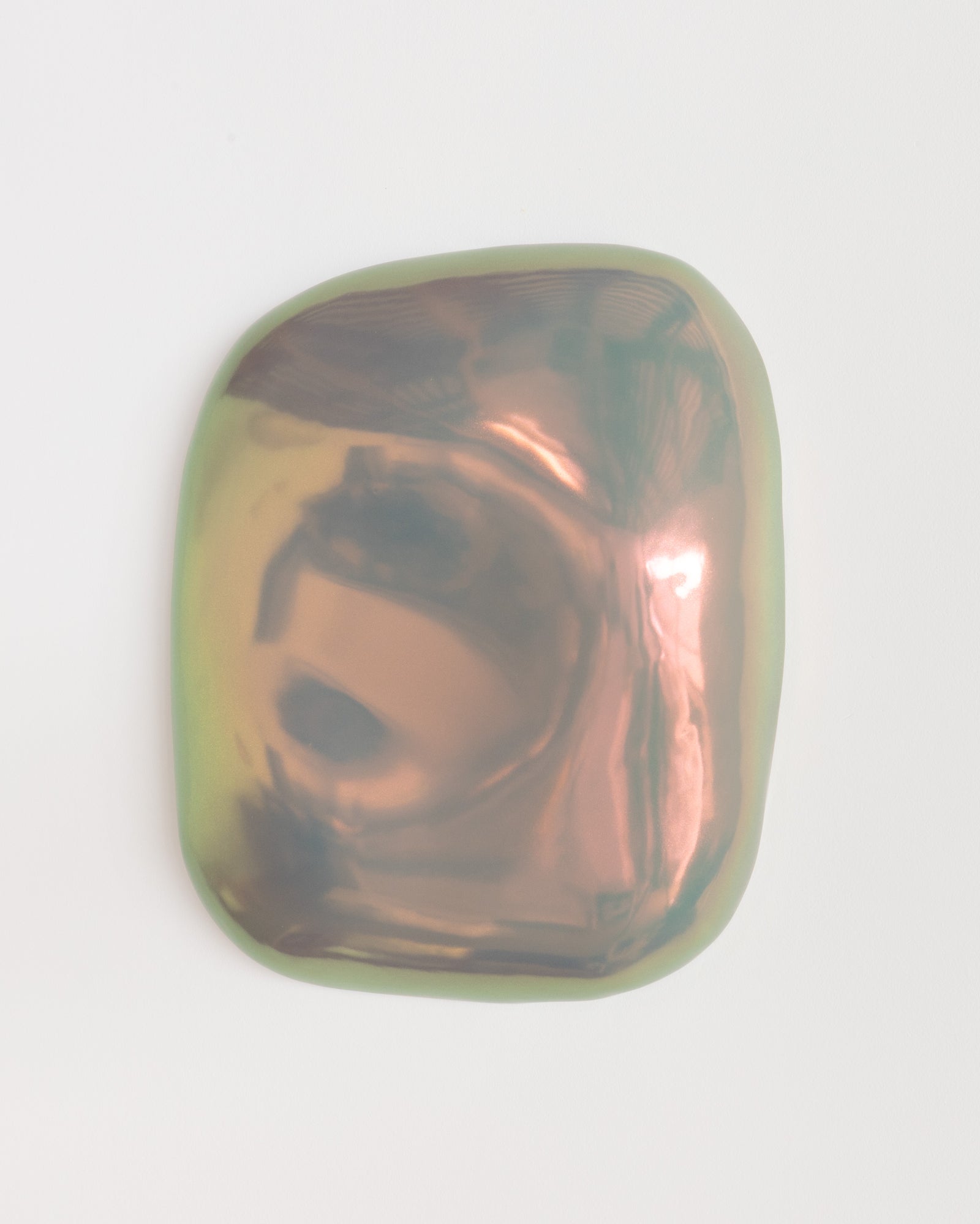 Side detail of Fragments 15 showing the framed ceramic fragment and dark taupe iridescent glaze