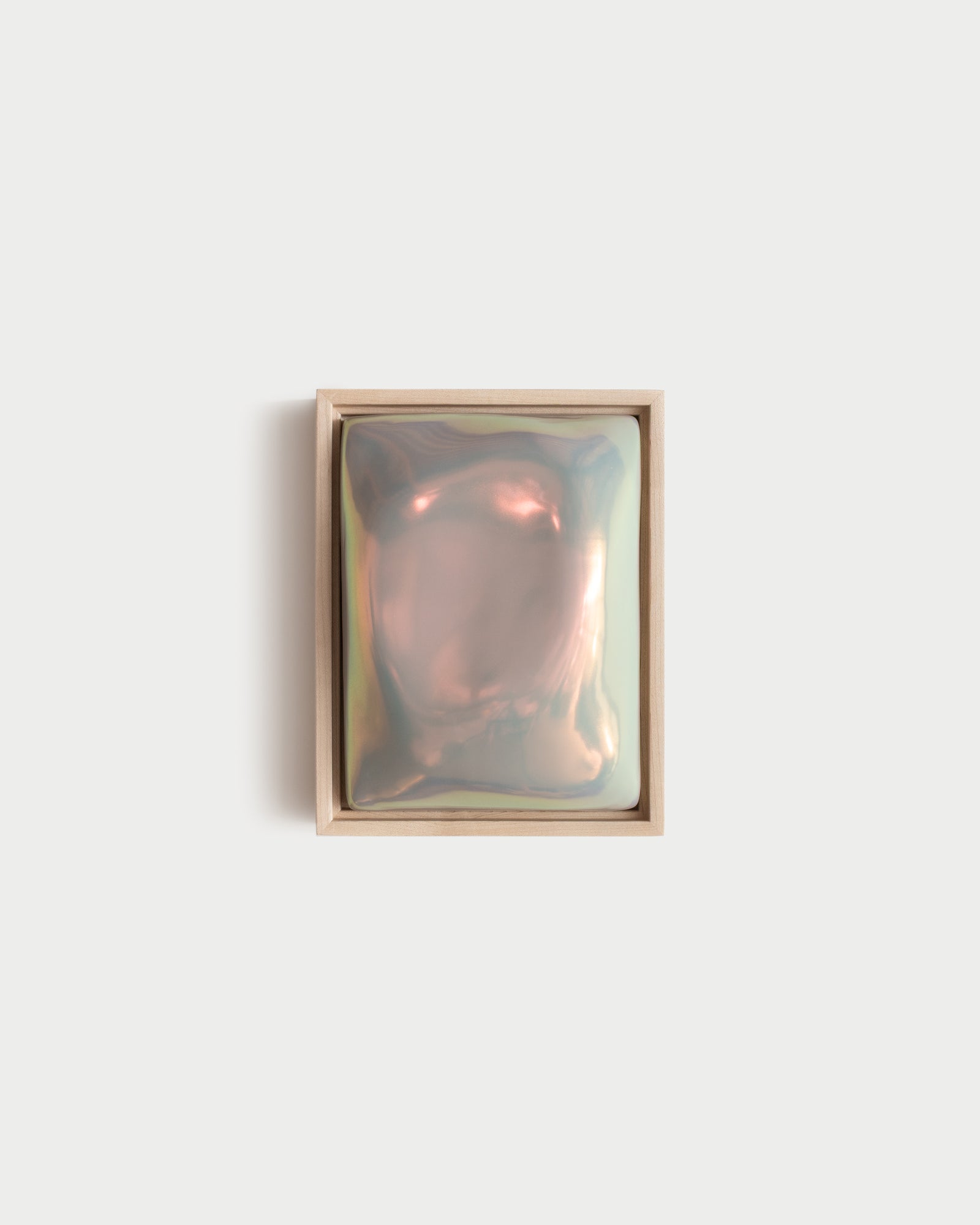 Fold 6x8" ceramic wall relief with a folded raised form and soft taupe iridescent glaze