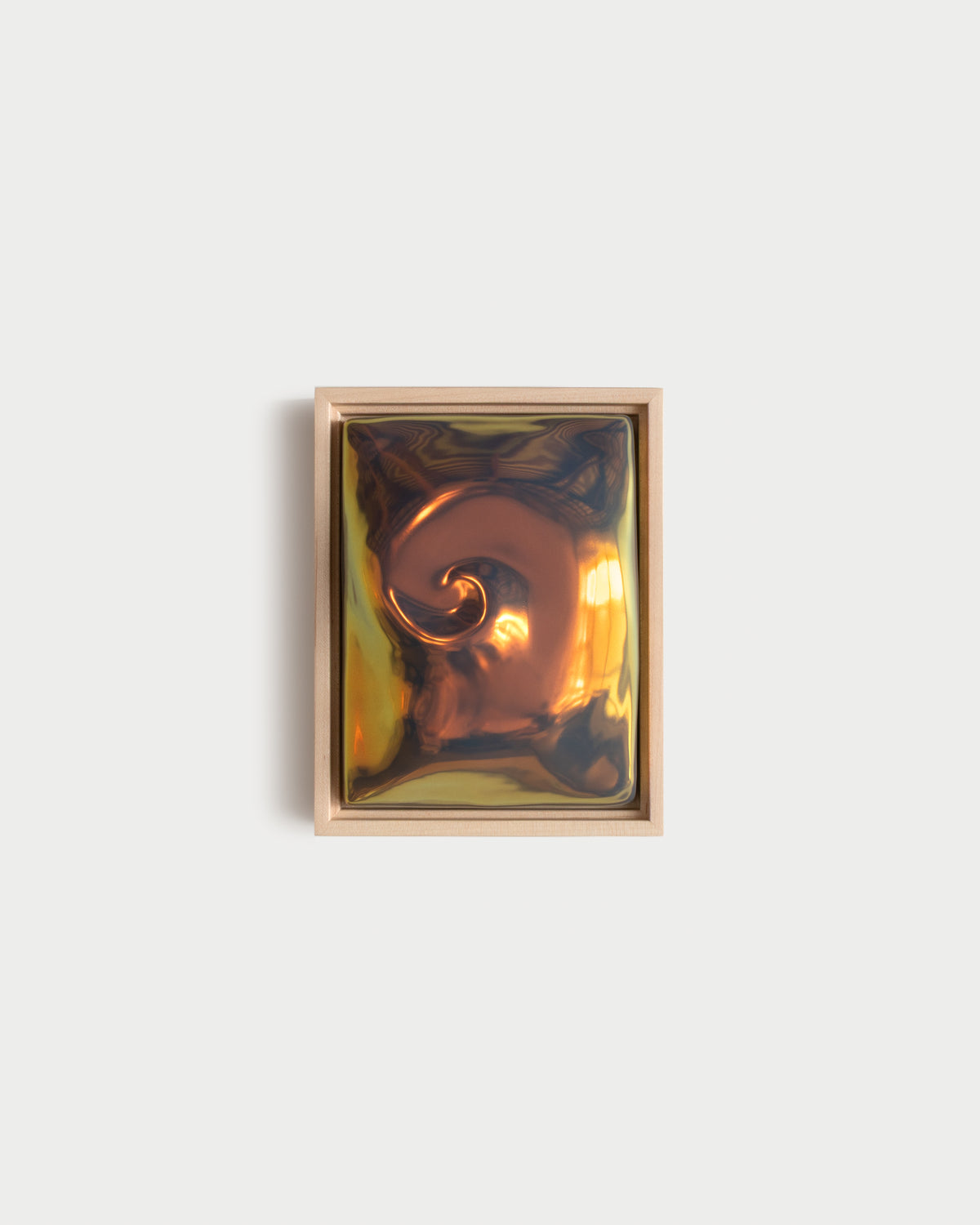 "Nautilus" 6x8" ceramic wall relief with a raised spiral form and iridescent glaze