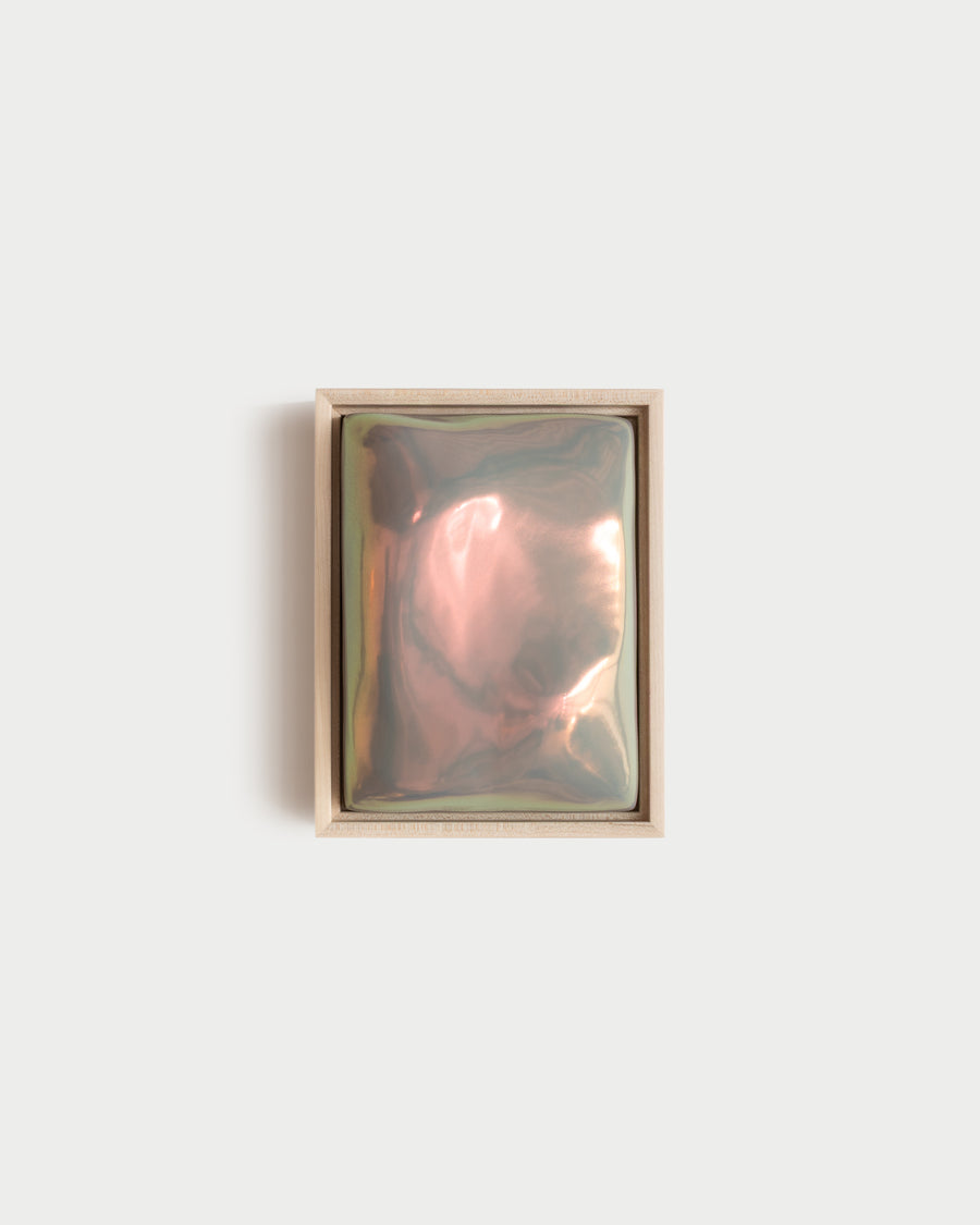 Sway 6x8" ceramic wall relief with a flowing raised form and taupe iridescent glaze