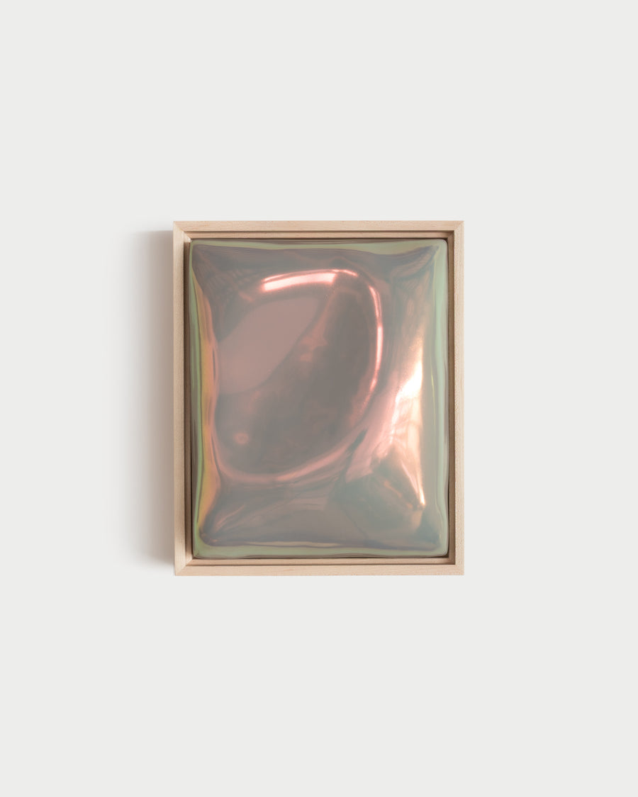 Fold 8 x 10 ceramic wall relief with a folded raised form and taupe iridescent glaze
