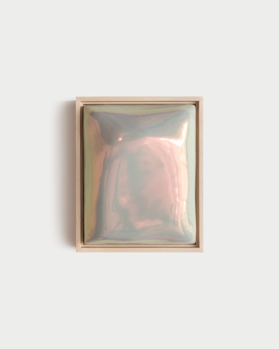Trace 8x10" ceramic wall relief with a linear raised trace form and soft taupe iridescent glaze
