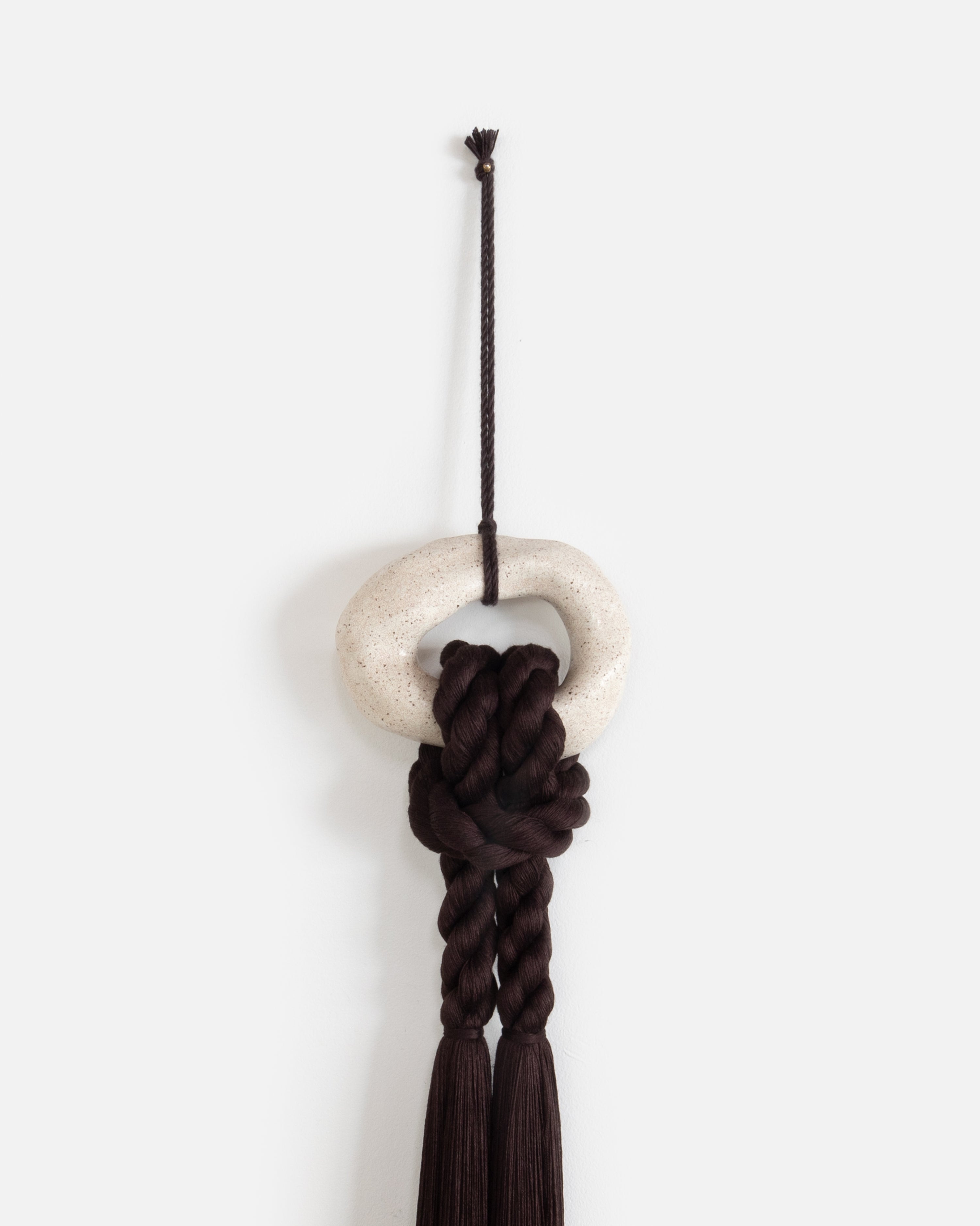 Large Beige Ceramic Loop (Dark Brown Rope)