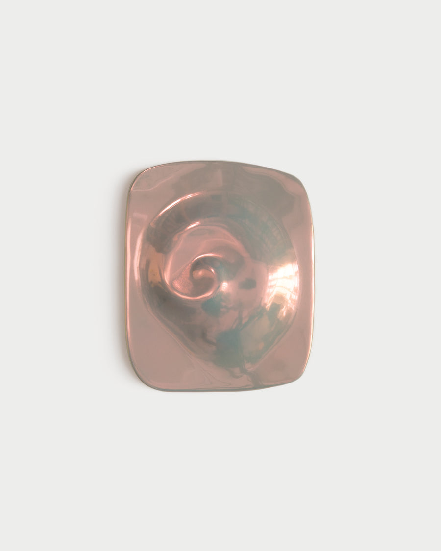 Nautilus 05 ceramic artwork with a raised spiral form and iridescent surface
