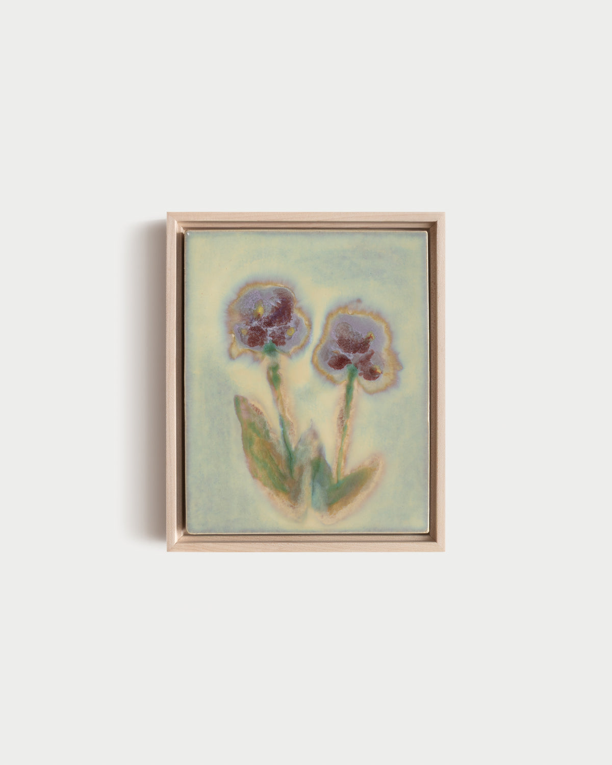 "Between You and Me" 8x10" framed glaze painting with two burgundy flowers and green stems