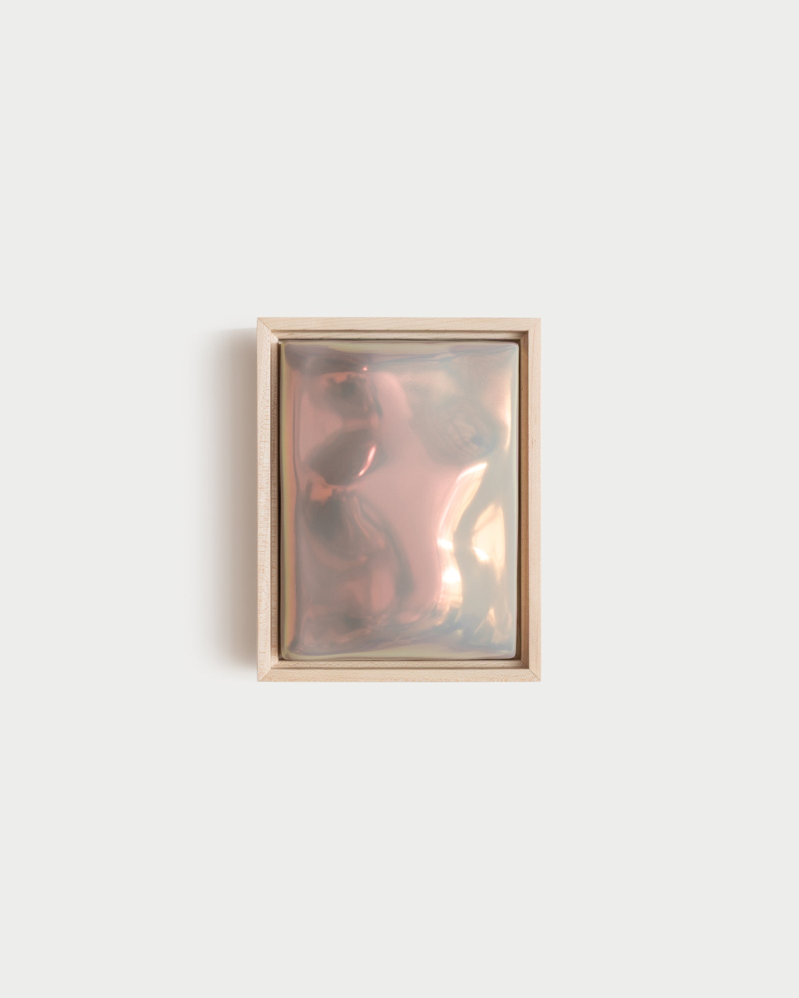 Archive 6x8" ceramic wall relief with a raised abstract form and lilac iridescent glaze