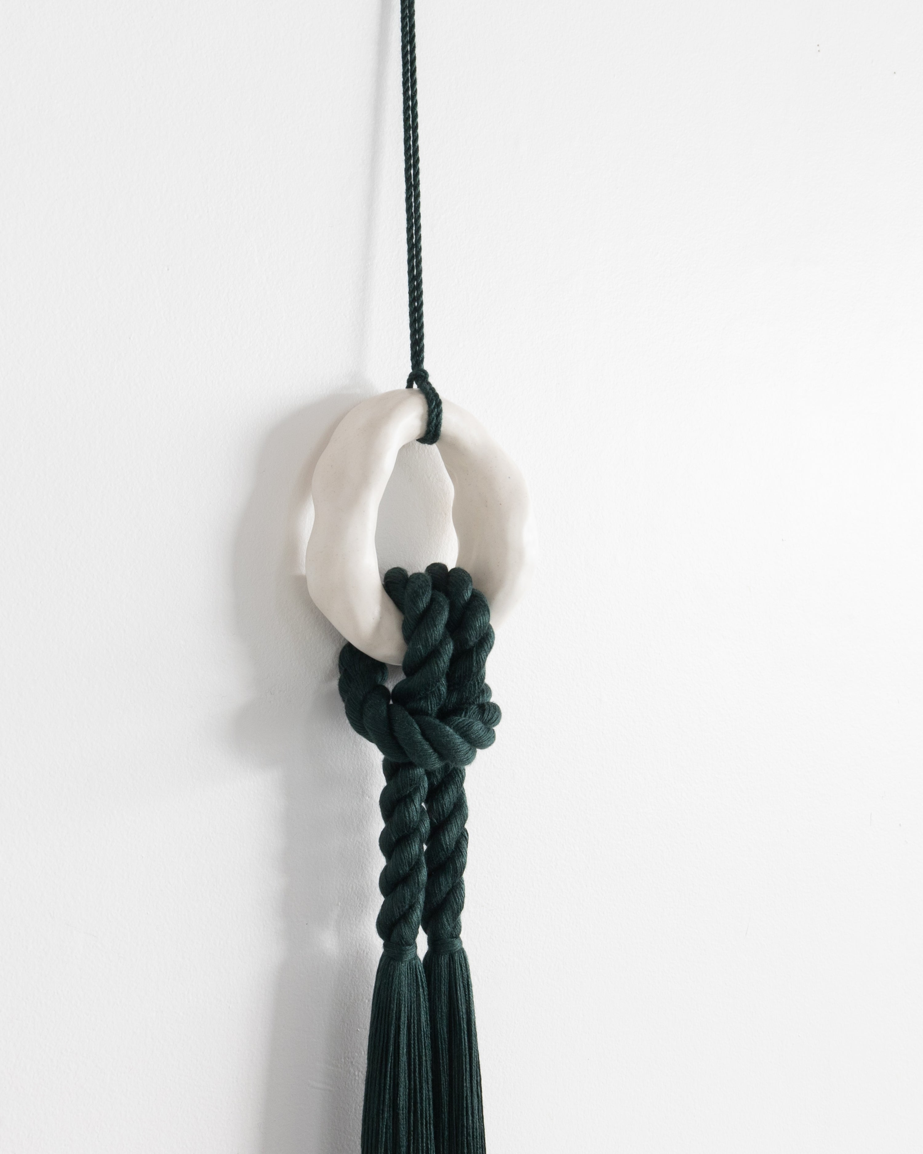 Small White Ceramic Loop (Dark Green Rope)