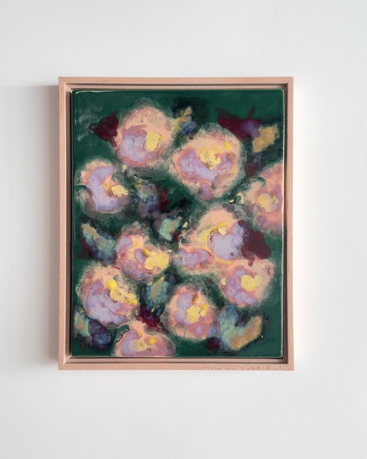 Video of "I'll Be in the Garden" 11x14" framed glaze painting with clustered pale flowers
