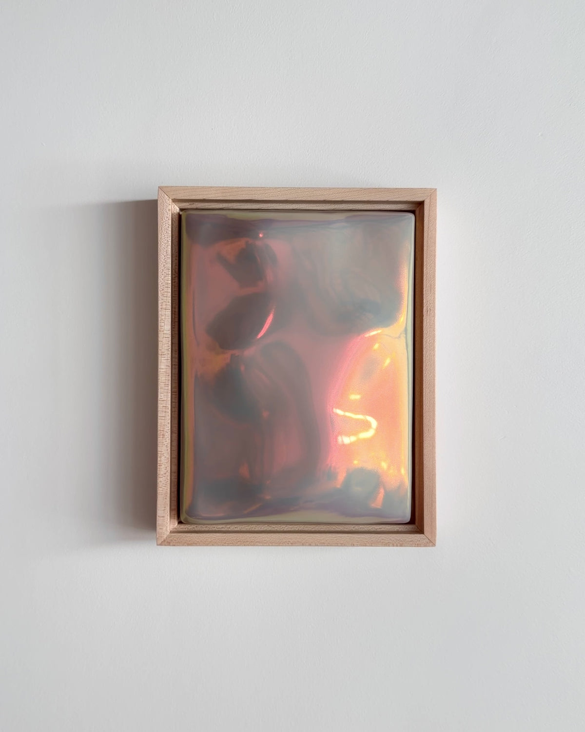 Video of Archive 6x8" ceramic wall relief showing the raised abstract form and lilac iridescent glaze