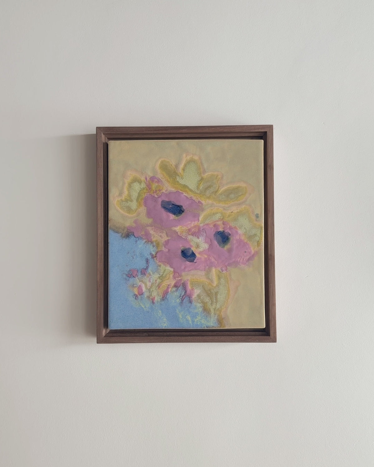 Video of "Breakfast Table" 8x10" framed glaze painting with pink and yellow flowers