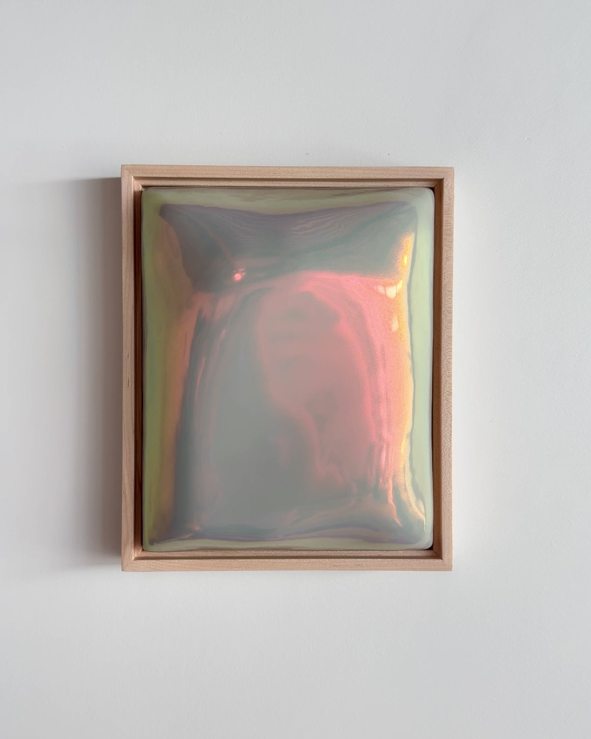 Video of Trace 8x10" ceramic wall relief showing the linear raised trace form and soft taupe iridescent glaze